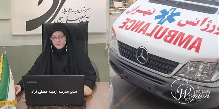 على اليسار ، مدير المدرسة الذي ضرب الفتاة ، وسيارة الإسعاف التي لا تحمل لوحة ترخيص نقلت الفتاة