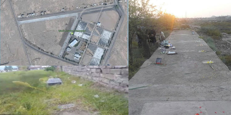 De g. à dr. et de haut en bas : Des fosses communes à Semnan, Ahwaz et Anzali